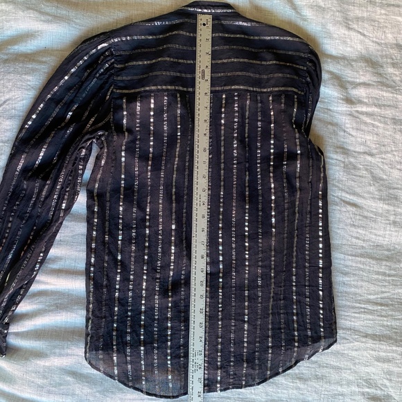 Isabel Marant Etoile Samson black and silver striped button front top Size 40 - Picture 10 of 11